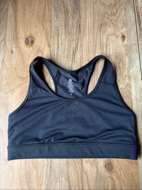 Large Senita Athletics Black Running Sports Bra w/ back pocket for phone